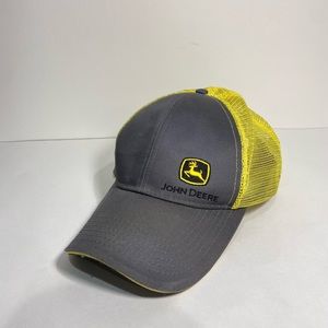 John Deere Yellow & Grey Adjustable Snap Back Mesh Trucker Hat One Size